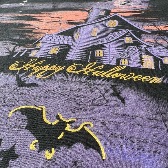 Halloween Graphic Tee Spooky Haunted House Pumpkins Bats Cotton Black 2X 18W 20W - Picture 10 of 12